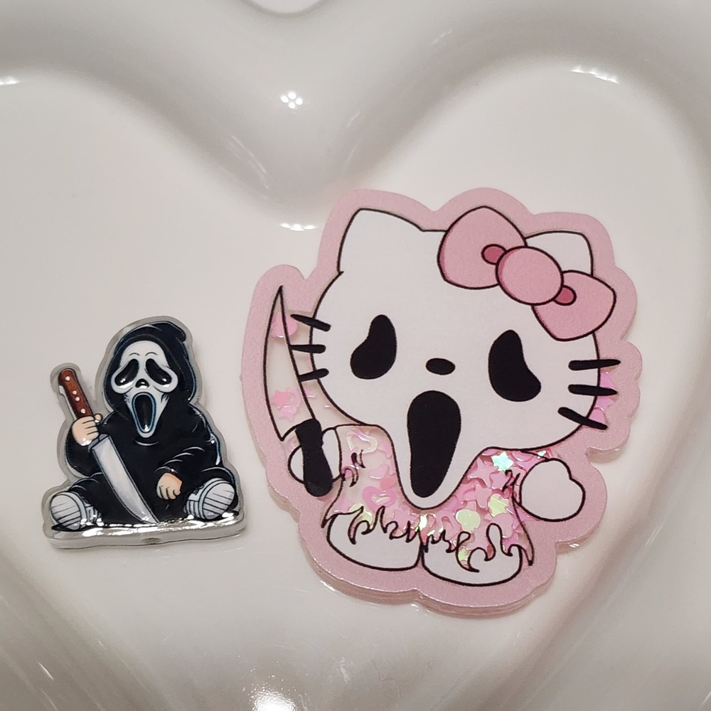 Horror Ghost Cat Doll Flatback Focal Bead Keychain Jewelry Making Crafts Flats